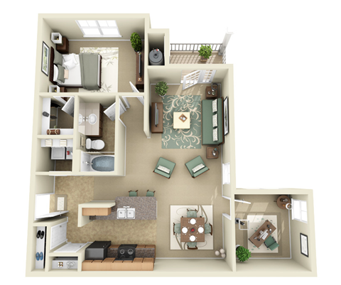 1 bedroom 1 bathroom floor plan at the Haven at Knob Creek Johnson City, TN